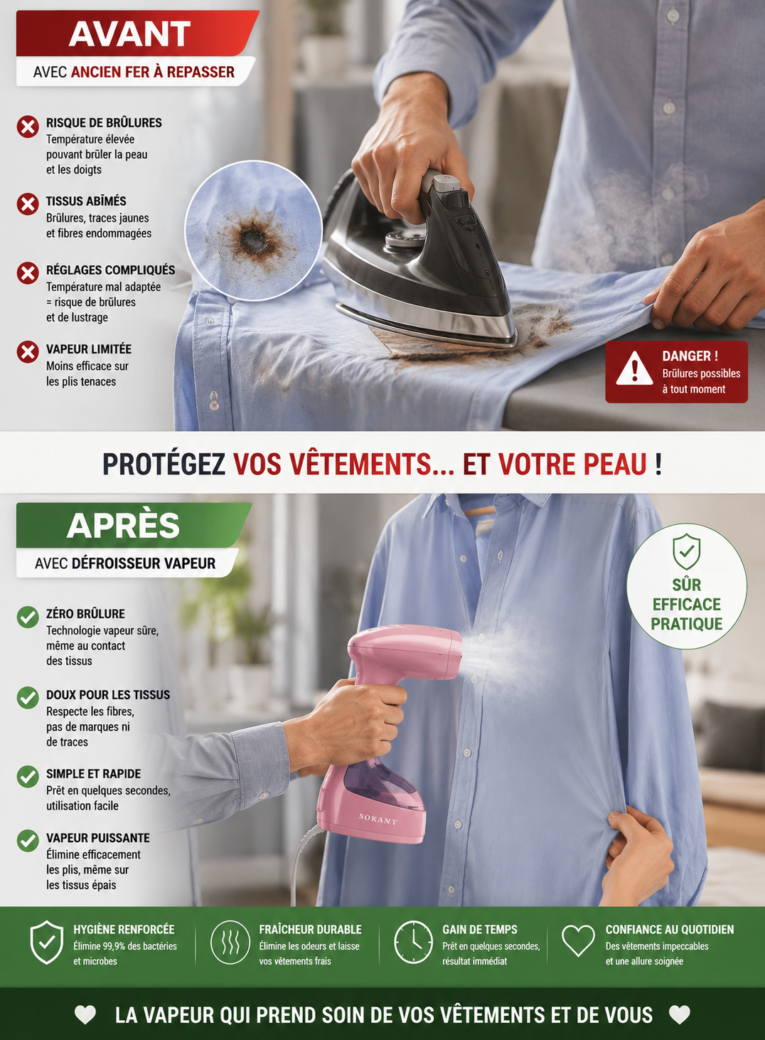 DÉFROISSEUR À VAPEUR AVEC DOUBLE MULTIFONCTION .