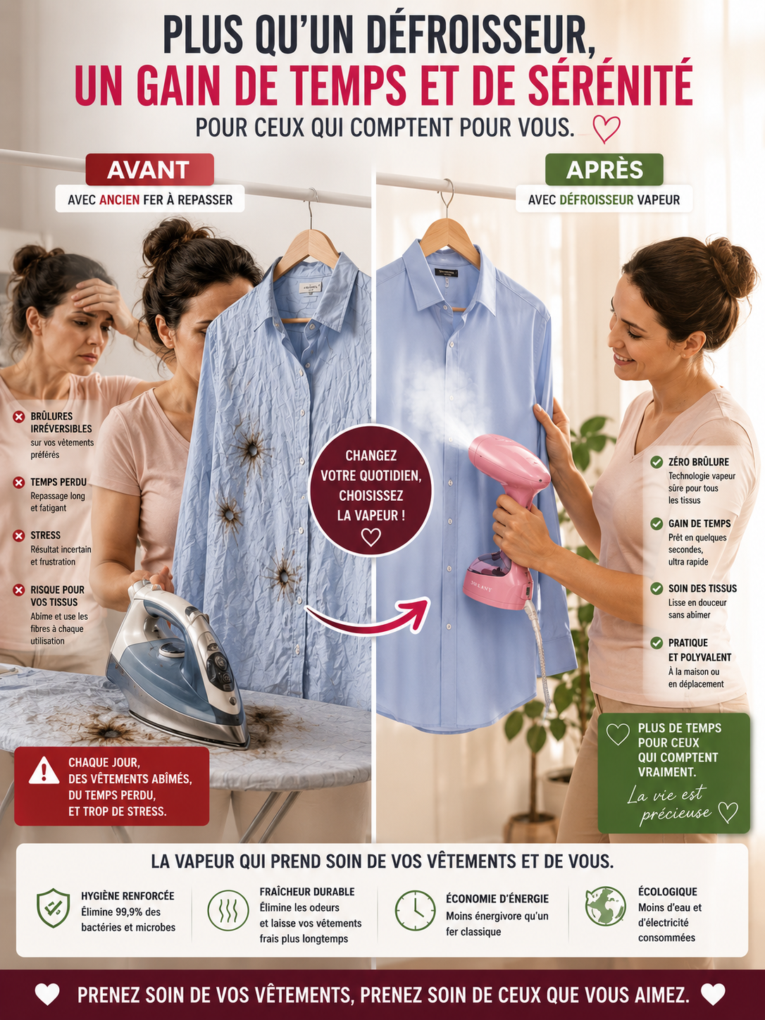 DÉFROISSEUR À VAPEUR AVEC DOUBLE MULTIFONCTION .